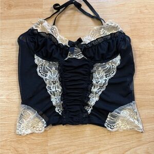 Source Unknown Black and Cream Lace Slip